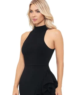 Long asymetrical ruffled mock neck