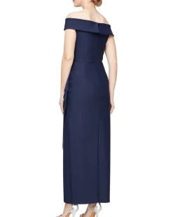 Long Compression Off-the-Shoulder Dress with Hip Embellishment