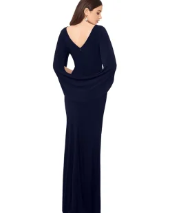 Long Jersey Ruched Drape Back Dress