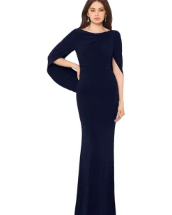 Long Jersey Ruched Drape Back Dress