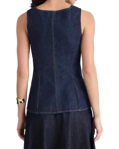 Long Line V Neck Vest In Rinse Wash