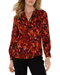 Long Sleeve Btn Front Banded Collar Woven Shirt Stretch Shirting