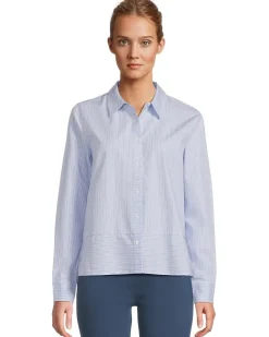 Long Sleeve Button Front Stripe Shirt With Front Seam Detail