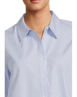 Long Sleeve Button Front Stripe Shirt With Front Seam Detail