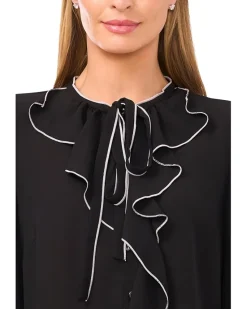 Long Sleeve Button-Down Ruffle Top