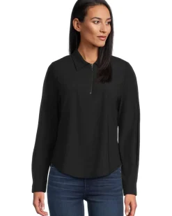 Long Sleeve Collared Zip Front Knit Shirt