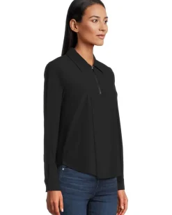 Long Sleeve Collared Zip Front Knit Shirt