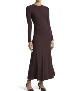 Long Sleeve Crew Curved Seam Rouched Dress