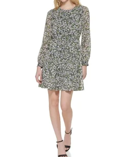 Long Sleeve Daisy Garden Chiffon Dress