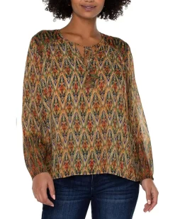 Long Sleeve Double Layer Tie Front Woven Blouse