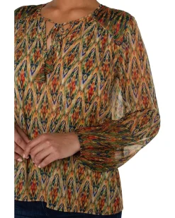 Long Sleeve Double Layer Tie Front Woven Blouse