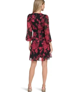 Long Sleeve Floral Chiffon A-Line