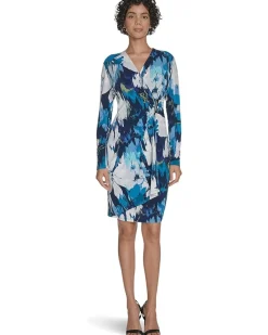 Long Sleeve Floral Jersey Sheath