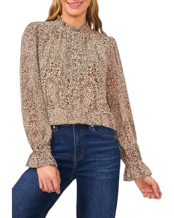 Long Sleeve Leopard Ruffled Top