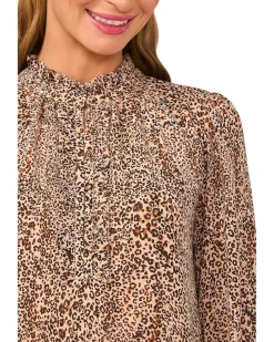 Long Sleeve Leopard Ruffled Top