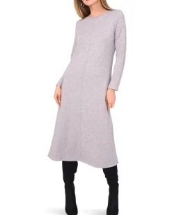 Long Sleeve Midi Dress With Rib Trim