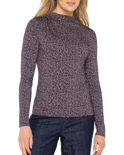 Long Sleeve Mock Neck Knit Top With Shirring