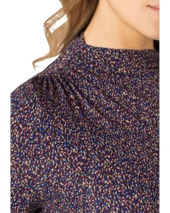 Long Sleeve Mock Neck Knit Top With Shirring