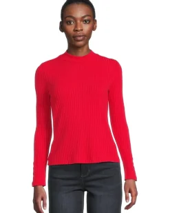 Long Sleeve Mock Neck Knit Top With Button Detail