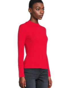 Long Sleeve Mock Neck Knit Top With Button Detail