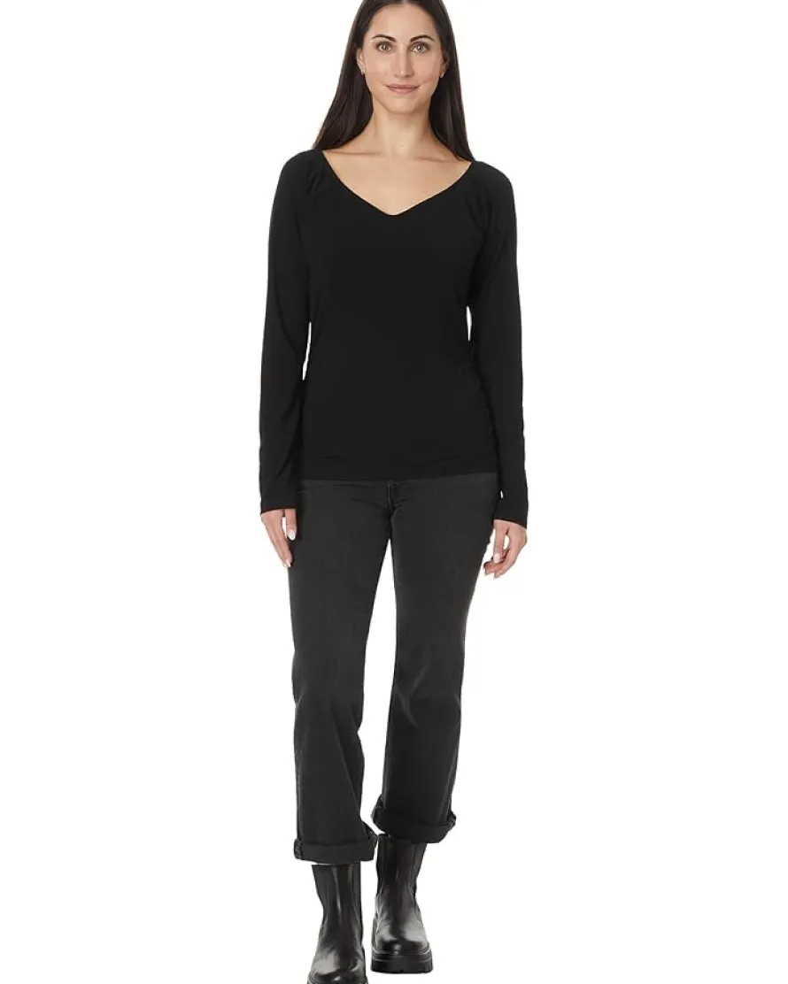 Long Sleeve Open Neck Fitted Tee