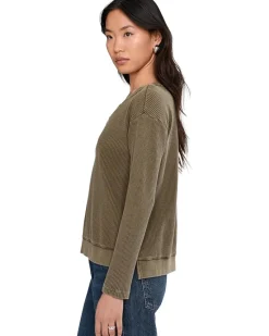 Long Sleeve Open V-neck Waffle Top