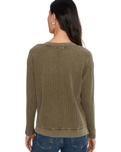 Long Sleeve Open V-neck Waffle Top