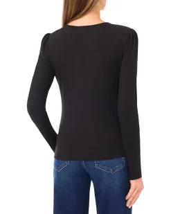 Long Sleeve Pearl Keyhold Knit Top