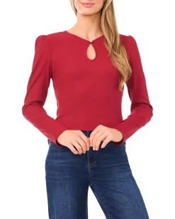 Long Sleeve Pearl Keyhold Knit Top