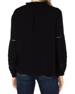 Long Sleeve Popover Shirred Blouse