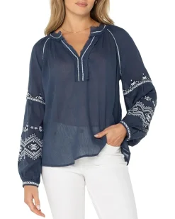 Long Sleeve Raglan Woven Blouse With Embroidery