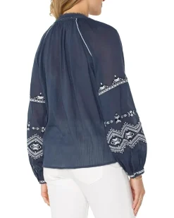 Long Sleeve Raglan Woven Blouse With Embroidery