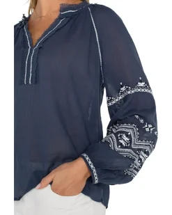 Long Sleeve Raglan Woven Blouse With Embroidery