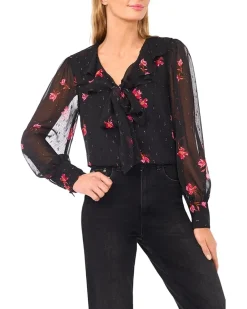 Long Sleeve Ruffle Tie Neck Top