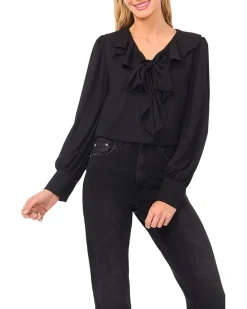 Long Sleeve Ruffle Tie Neck Top