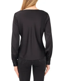 Long Sleeve Satin Cowl Neck Top