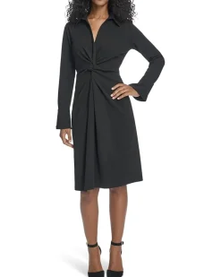 Long Sleeve Scuba Crepe Twist Front Sheath