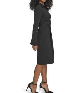 Long Sleeve Scuba Crepe Twist Front Sheath