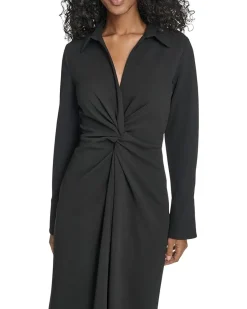 Long Sleeve Scuba Crepe Twist Front Sheath