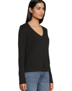 Long Sleeve Self Trim V-neck