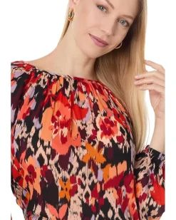 Long Sleeve Shirred Woven Blouse Crepe Georgette