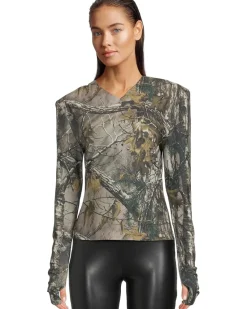 Long Sleeve Shoulder Pad V-Neck Top