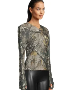 Long Sleeve Shoulder Pad V-Neck Top