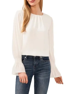 Long Sleeve Smocked Cuff Ruffle Blouse