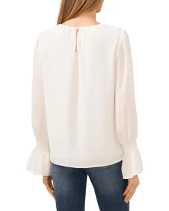 Long Sleeve Smocked Cuff Ruffle Blouse