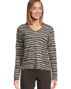 Long Sleeve Stripe V-neck Knit Top