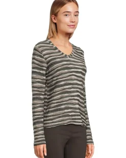 Long Sleeve Stripe V-neck Knit Top