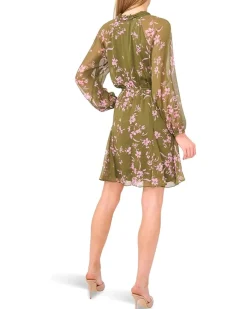 Long Sleeve Tie Neck Printed Dress