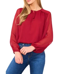Long Sleeve Tie Neck Top
