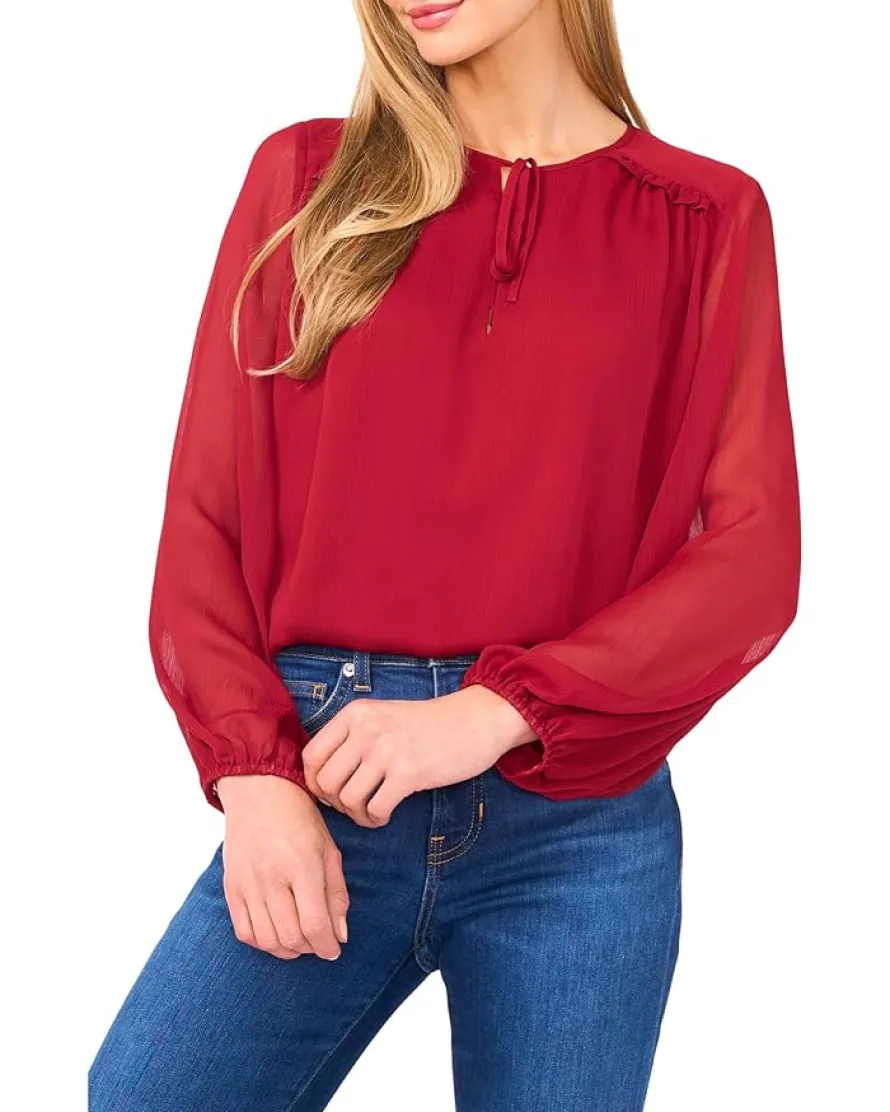 Long Sleeve Tie Neck Top